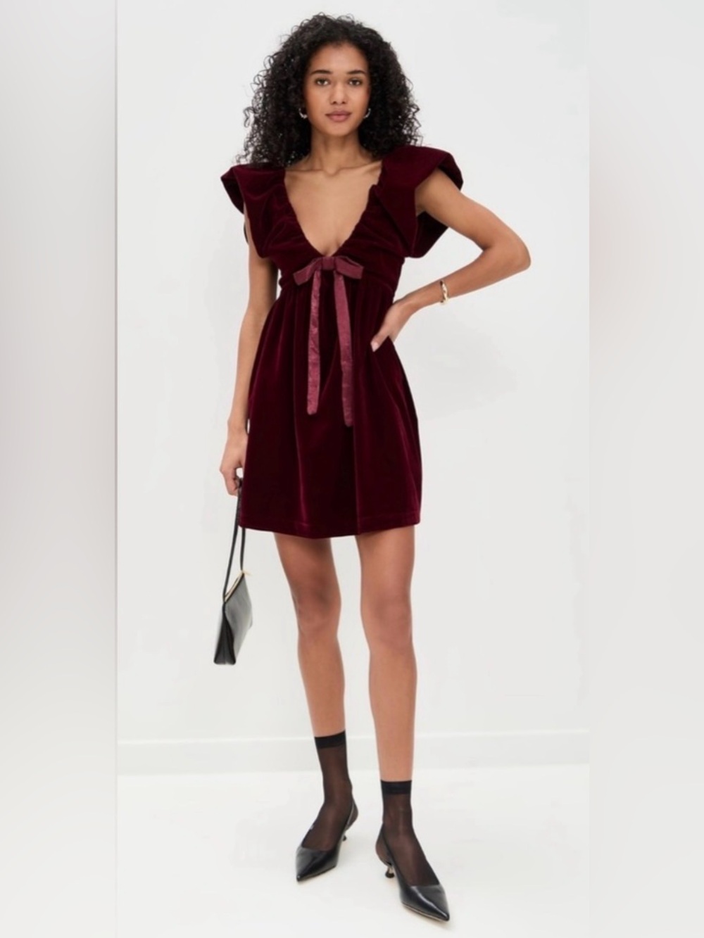 Anthropologie Endless Rose Velvet Bow Mini Dress